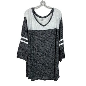 Danskin Now Gray Burnout Oversized Varsity Striped 3/4 Sleeve Top Plus Size 4X